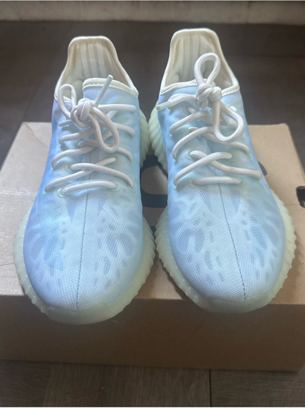 adidas Kids Light Blue Knit Sneakers with Cream Accents